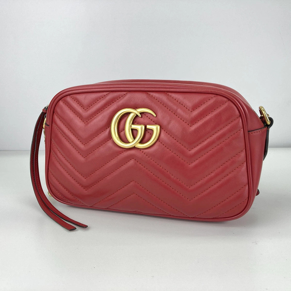 Gucci Leather Marmont Shoulder Red Quilted Bag GG - Picture 1 of 6